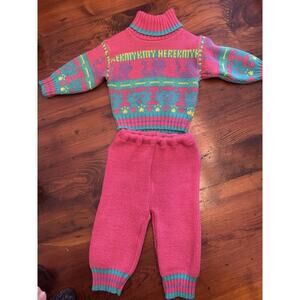 Vintage Tuff Cookies Baby Girl Knit Sweater Pant Set 80s 90s Pink Sz 12 Months
